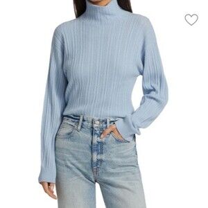 Naadam Baby Blue Cashmere Chic Feminine Workcore Mock Neck Open Back Size Small